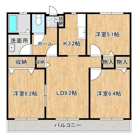 メゾンベール(3LDK/1階)の間取り写真