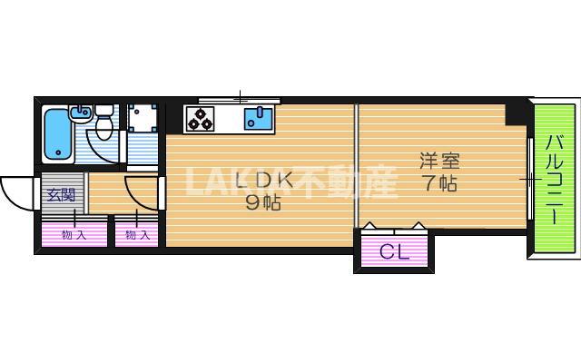 クローバーハイツ四天王寺(1LDK/2階)の間取り写真