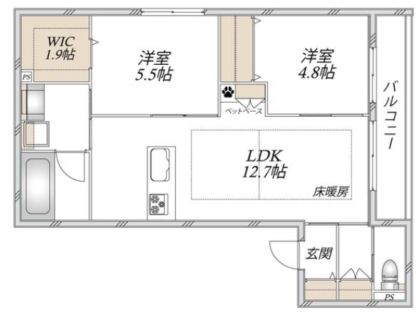 上北沢1丁目ヘーベルメゾン(2LDK/2階)の間取り写真