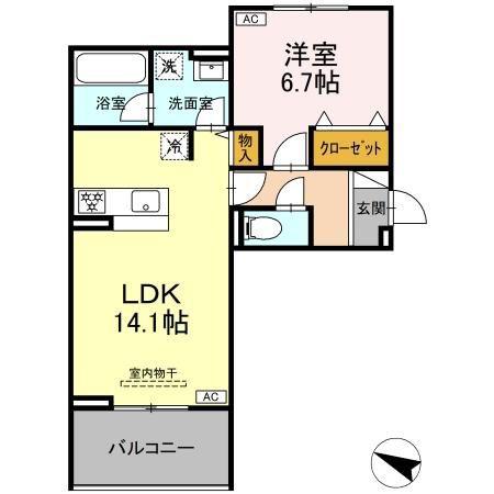 メゾン梅木(1LDK/3階)の間取り写真