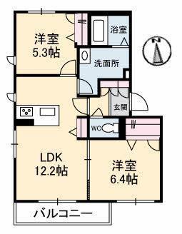 グランベレオ大門(2LDK/1階)の間取り写真