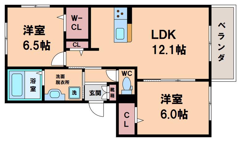 ベルジュ大和川(2LDK/2階)の間取り写真