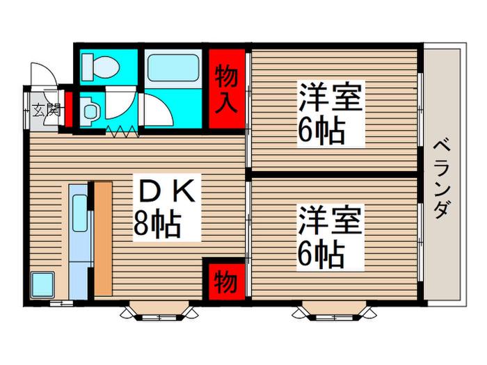 ホ-クマンション(2DK/2階)の間取り写真