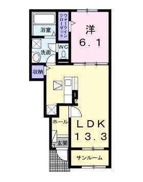 オンザロード A(1LDK/1階)の間取り写真