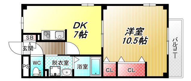 プランドール・ミノル(1DK/2階)の間取り写真