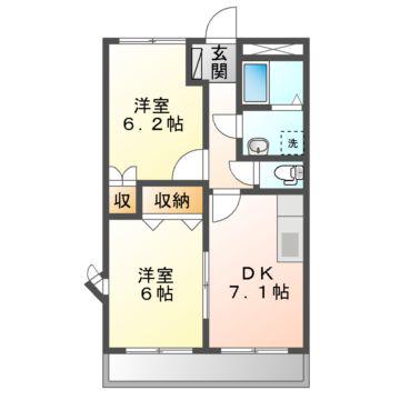 グリーンリバー(2DK/1階)の間取り写真