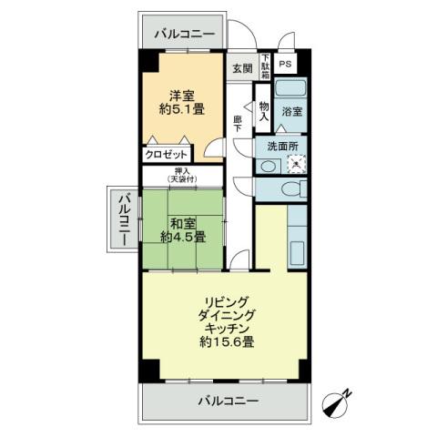 プラージュ司(2LDK/2階)の間取り写真