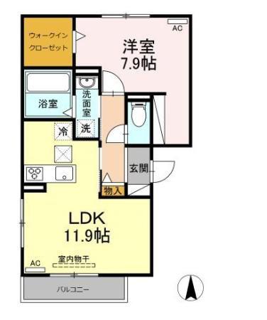 オッツ三蔵子 A(1LDK/1階)の間取り写真