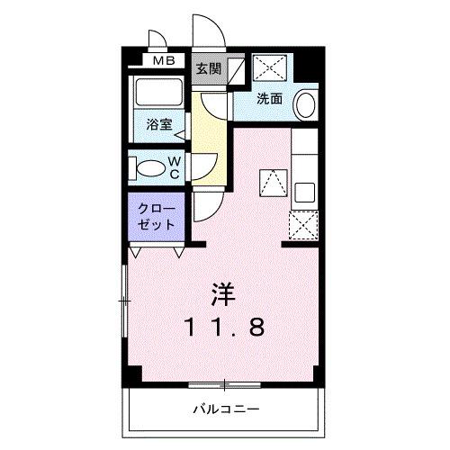 ドーミトリー(ワンルーム/1階)の間取り写真