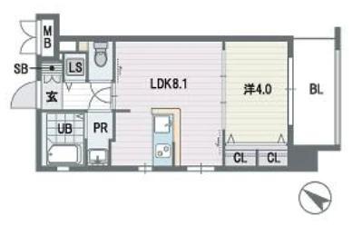F・PARC天神南(1LDK/9階)の間取り写真