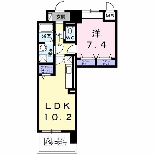 天神 戎 長柄(1LDK/2階)の間取り写真