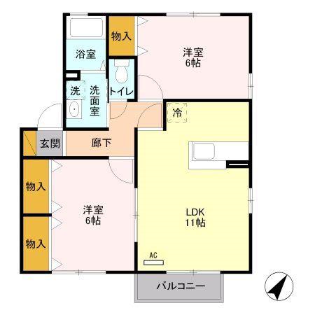 ピュアコートA(2LDK/2階)の間取り写真