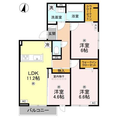 テラス・オルキデ宝来(3LDK/2階)の間取り写真