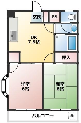 ワタナベハイツ(2DK/3階)の間取り写真