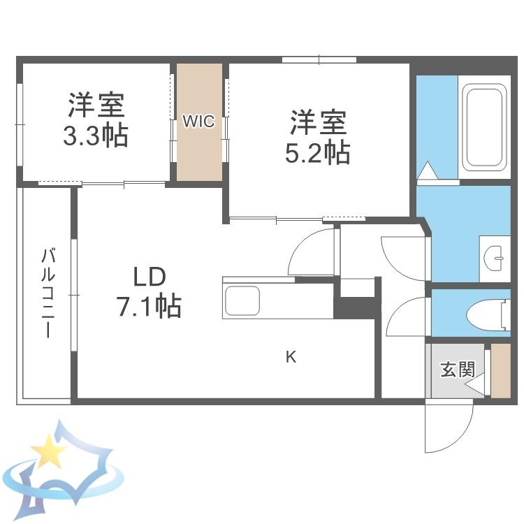 ライトベルー南9条ー(2LDK/4階)の間取り写真