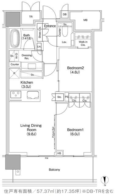 JIYUGAOKA MUSE SQUARE THE RESIDENCE(2LDK/14階)の間取り写真