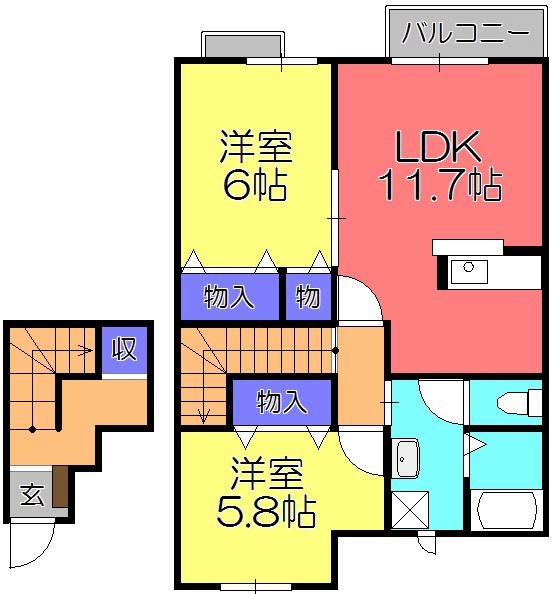 ノーム・アヴニール(2LDK/2階)の間取り写真