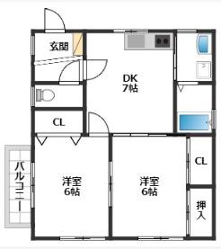 カトレア(2DK/2階)の間取り写真