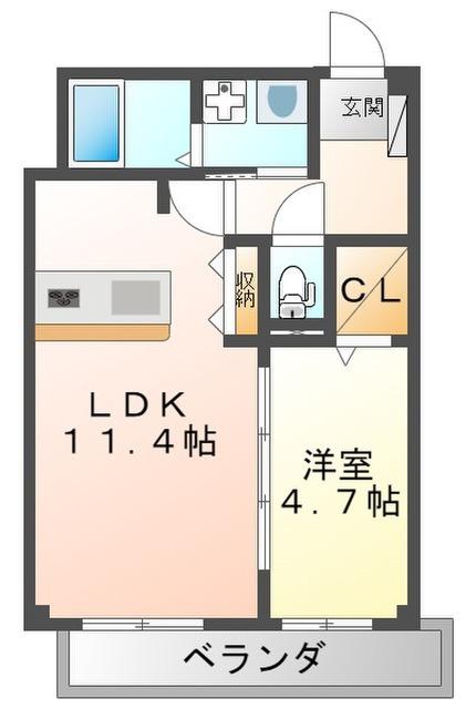 メイユール南塚口(1LDK/2階)の間取り写真