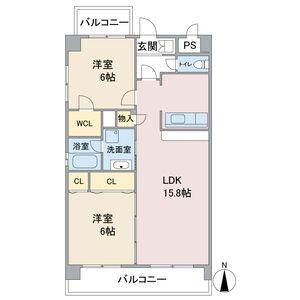 カシータス城下(2LDK/4階)の間取り写真