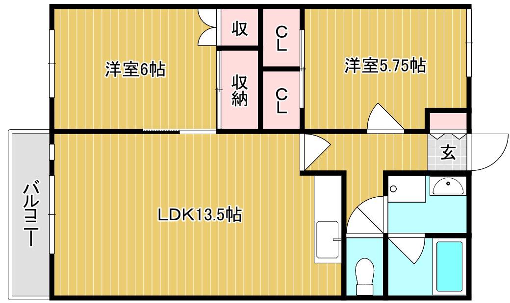 雅コーポB(2LDK/2階)の間取り写真