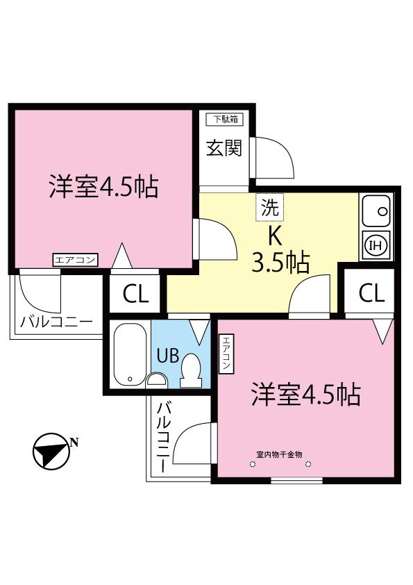 ミングルAP栗谷一番館(2K/2階)の間取り写真