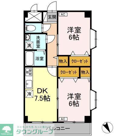 シャイニーヒル(2DK/4階)の間取り写真