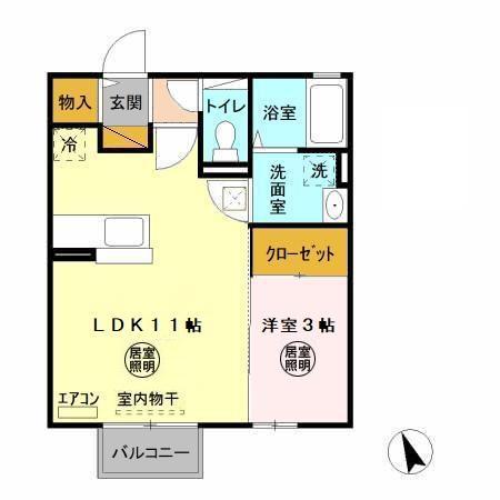 バローネ・イースト(1LDK/1階)の間取り写真
