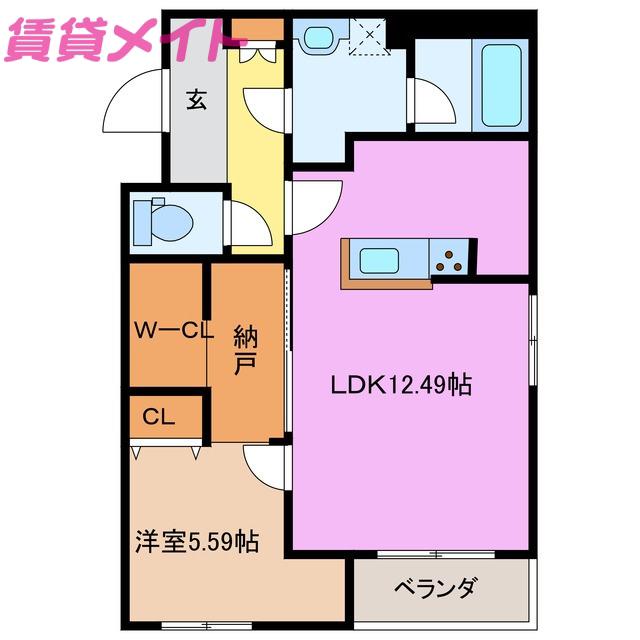 カーサパズ E(1LDK/3階)の間取り写真
