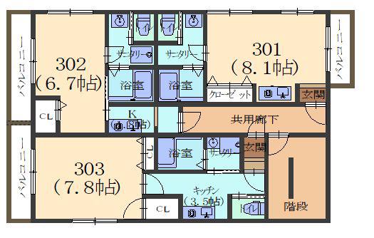 アスパイアI(1K/3階)の間取り写真