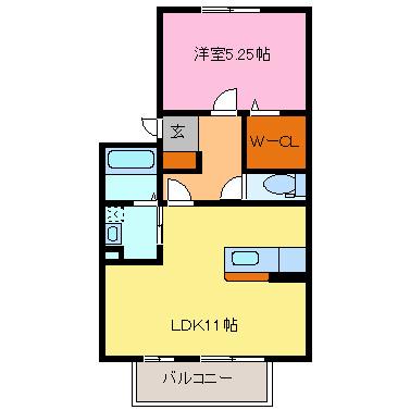 サンダイヤ(1LDK/2階)の間取り写真