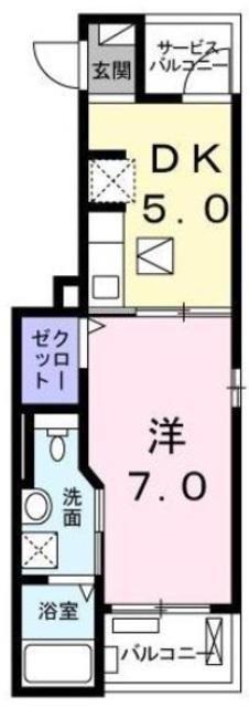 セレノ与野鈴谷(1DK/1階)の間取り写真