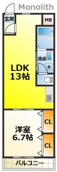 グランディール宮ノ池(1LDK/2階)の間取り写真