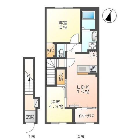 ルミナスカーサ 長嶺東(2LDK/2階)の間取り写真