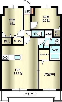 べスタ防府(3LDK/5階)の間取り写真
