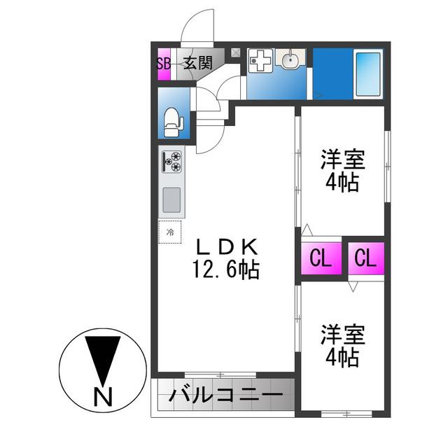 TIO FLEUR(2LDK/3階)の間取り写真