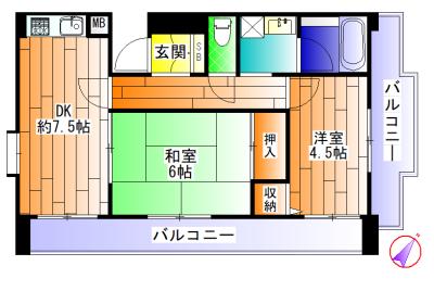 パルメーラ長田北町(2DK/7階)の間取り写真