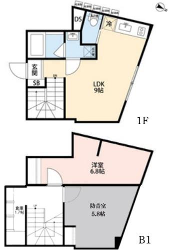 オークレスト下目黒(2LDK/1階)の間取り写真