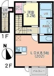 シェルテ河原町B(1LDK/2階)の間取り写真