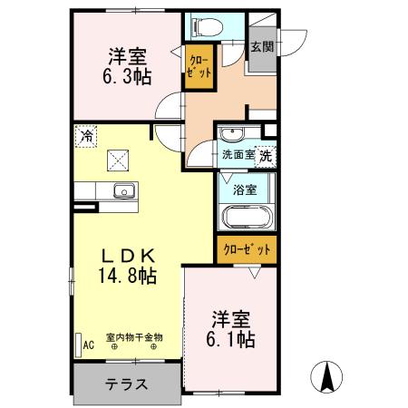 ベルドミール(2LDK/1階)の間取り写真