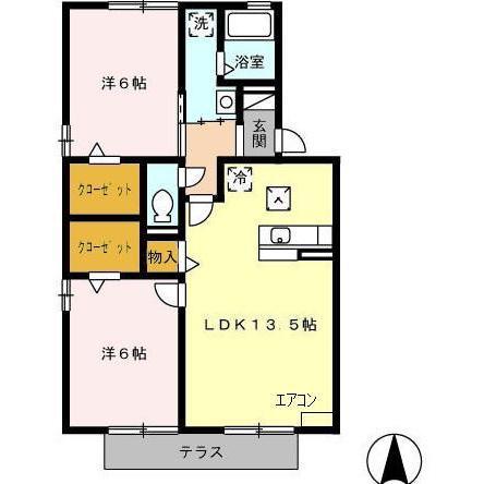 トレジャー B棟(2LDK/1階)の間取り写真