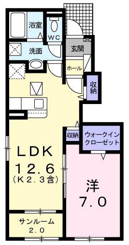 MORE ROSE(1LDK/1階)の間取り写真