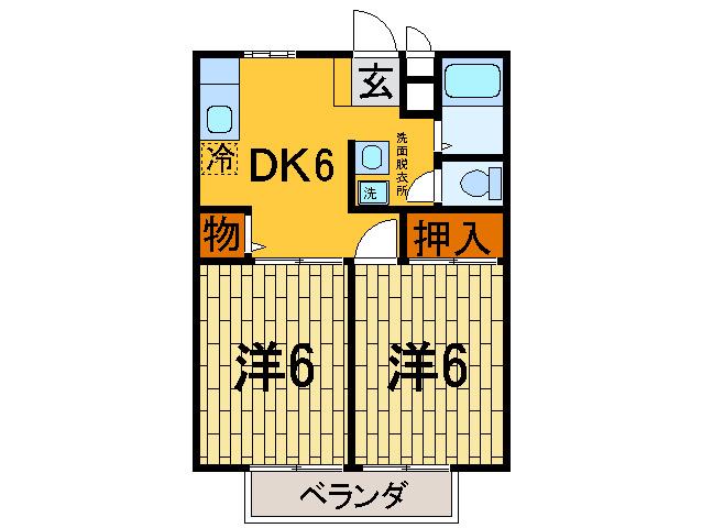 ライラックB(2DK/2階)の間取り写真