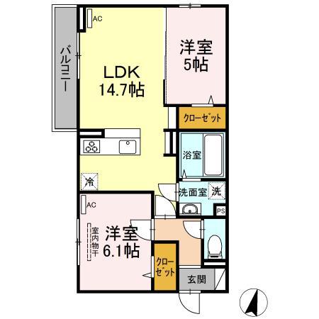 ホームバリー湯野(2LDK/2階)の間取り写真