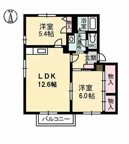 ミニヨンハイツB棟(2LDK/2階)の間取り写真