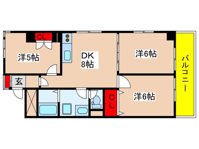 グリーンハイツ稲城(3DK/2階)の間取り写真