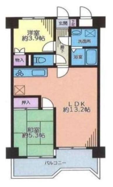 セザール第二上大岡(2LDK/3階)の間取り写真