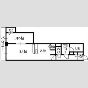 PRIME URBAN札幌 RIVER FRONT(1LDK/27階)の間取り写真