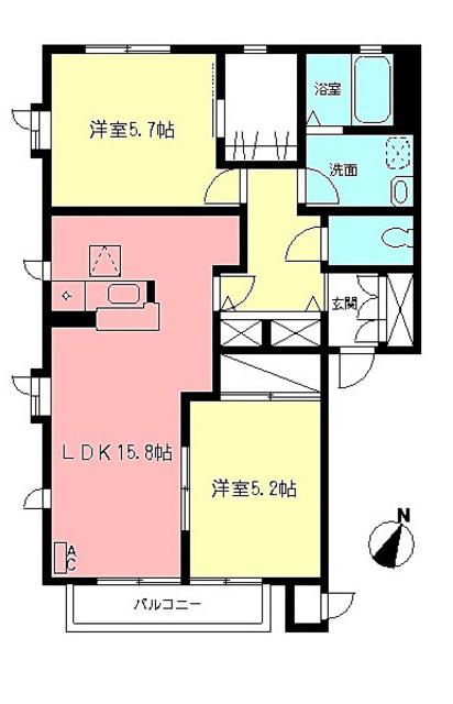 グランシャリオA(2LDK/2階)の間取り写真