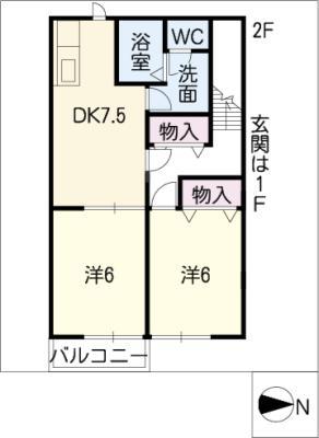 ハイムMH2 A(2DK/2階)の間取り写真